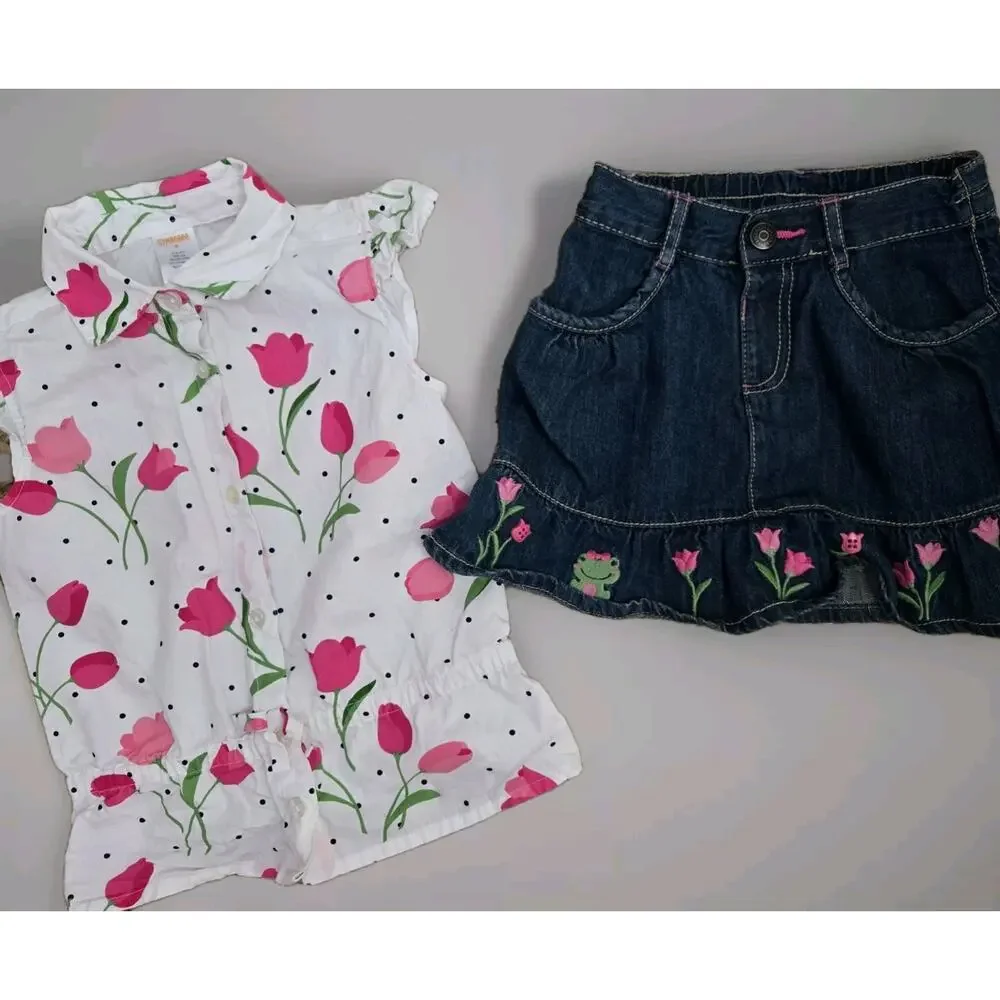 GYMBOREE TULIP OUTFIT SET 5T SPRING‎ 2011 DENIM RUFFLES Y2K